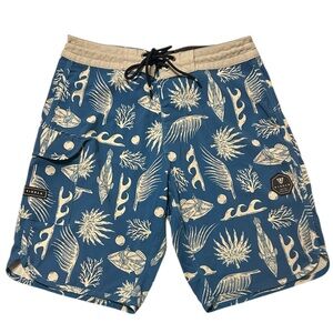 NWOT VISSLA Blue and Tan Ocean Print Board Shorts